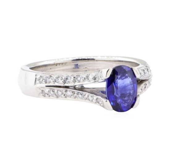 1.28 ctw Sapphire And Diamond Ring - 18KT White Gold