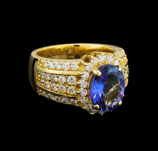 14KT Yellow Gold 3.29 ctw Tanzanite and Diamond Ring