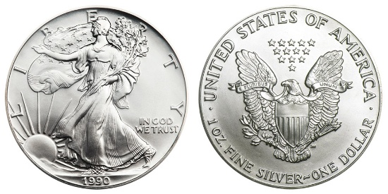 1990 American Silver Eagle .999 Fine Silver Dollar Coin