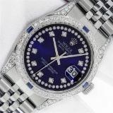 Rolex Mens Stainless Steel Blue String Diamond Lugs & Sapphire Datejust Wristwat