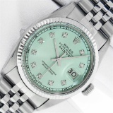 Rolex Mens Stainless Steel Ice Blue Diamond Oyster Perpetual 36MM Datejust Wrist