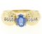 Ribbed 14k Yellow Gold 1.10 ctw Oval Tanzanite Solitaire & Round Diamond Ring