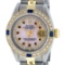 Rolex Ladies 2 Tone Pink MOP Ruby & Sapphire Datejust Oyster Perpetual Wriswatch