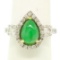 14k Two Tone Gold Pear Jade & Large Diamond Accents w/ Halo 2.89 ctw Ring