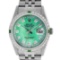 Rolex Mens Stainless Steel Green Mother Of Pearl Diamond Oyster Perpetual Dateju