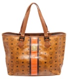 MCM Cognac Coated Canvas Shopper Tote Bag