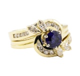 1.37 ctw Blue Sapphire And Diamond Ring And Band - 14KT Yellow Gold