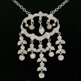 14k Solid White Gold 1.50 ctw Round Brilliant Diamond Tassel Chandelier Necklace