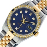 Rolex Mens 2 Tone Blue Diamond & Sapphire Oyster Perpetual Datejust Wriswatch 36