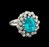 4.08 ctw Apatite and Diamond Ring - 14KT White Gold