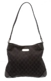 Gucci Black GG Canvas Leather Thin Shoulder Bag