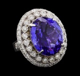 GIA Cert 19.95 ctw Tanzanite and Diamond Ring - 14KT White Gold