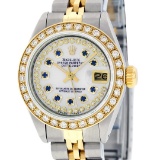 Rolex Ladies 2 Tone MOP Sapphire String Diamond and Sapphire Datejust Wristwatch