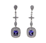 4.99 ctw Tanzanite and Diamond Earrings - 14KT White Gold