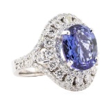 7.72 ctw Tanzanite And Diamond Ring - 14KT White Gold