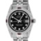 Rolex Mens SS Black String Diamond Lugs & Ruby Oyster Perpetaul Datejust