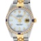 Rolex Mens 2 Tone Mother Of Pearl Diamond & Sapphire Datejust Wristwatch