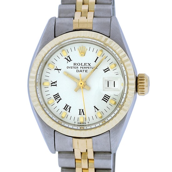 Rolex Ladies 2 Tone White Index 26MM Fluted Bezel Oyster Perpetual Datejust