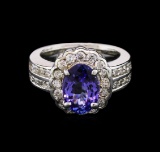 2.77 ctw Tanzanite and Diamond Ring - 14KT White Gold