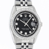 Rolex Mens 36 Stainless Steel Black String Diamond 36MM Oyster Perpetaul Datejus