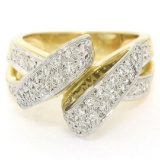 18K Yellow Gold & Platinum .46 ctw Pave Set Diamond Open Swirl Cocktail Ring Sz