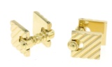 Authentic Cartier Men's 14K Yellow Gold Double Hinged Square Ribbed Cuff Links