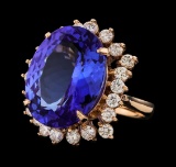 14.54 ctw Tanzanite and Diamond Ring - 14KT Rose Gold