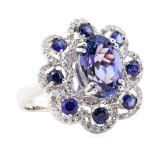 5.95 ctw Tanzanite, Sapphire, and Diamond Ring - 14KT White Gold