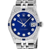 Rolex Womens Midsize 31mm Blue Diamond Lugs & Sapphire Datejust Wristwatch
