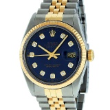 Rolex Mens 2 Tone Blue Diamond 36MM Oyster Perpetual Datejust Wristwatch