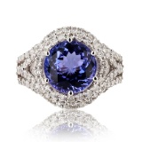 4.18 ctw Tanzanite and 1.07 ctw Diamond 14K White Gold Ring