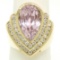 14k Yellow Gold Bezel Pear Morganite & Diamond Channels 8.05 ctw Large Ring