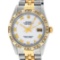 Rolex Mens 2 Tone MOP Roman Pyramid Diamond Bezel Datejust Wristwatch