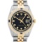 Rolex Mens 2 Tone Black String Diamond & Sapphire 36MM Datejust Wristwatch