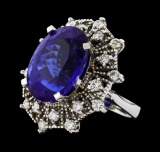 GIA Cert 19.97 ctw Tanzanite and Diamond Ring - 14KT White Gold