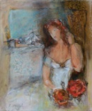 MAGAL **WOMAN IN WHITE DRESS ** SIGNED ORIGINAL OIL