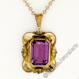 Victorian 8kt Gold Octagonal Bezel Set Amethyst Solitaire Pendant Necklace