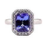 3.10 ctw Tanzanite and Diamond Ring - 14KT White Gold