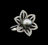 Pearl and Diamond Ring - 14KT White Gold