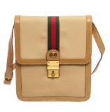 Gucci Beige Canvas Sherry Line Vintage Shoulder Bag