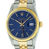 Rolex Mens 2 Tone Blue Index 36MM Oyster Perpetual Datejust