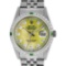 Rolex Mens Stainless Steel Yellow MOP & Emerald Datejust Wristwatch 36MM