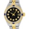 Rolex Ladies 2 Tone Black Diamond & Sapphire Datejust Wristwatch