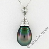 18kt White Gold Tahitian Black Pearl and 0.60 ctw Diamond Pendant Necklace