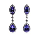 8.51 ctw Tanzanite and Diamond Earrings - Platinum