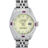 Rolex Ladies Stainless Steel Yellow Diamond & Ruby 26MM Datejust Wristwatch