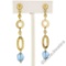 14kt Yellow Gold Briolette Cut Blue Topaz Bead Long Textured Dangle Earrings