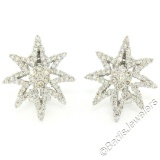 18kt White Gold 3.35 ctw Diamond Star Burst Cluster Earrings