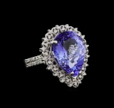 9.24 ctw Tanzanite and Diamond Ring - 14KT White Gold