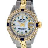 Rolex Ladies 2 Tone MOP Sapphire String Diamond Oyster Perpetual Datejust Wriswa